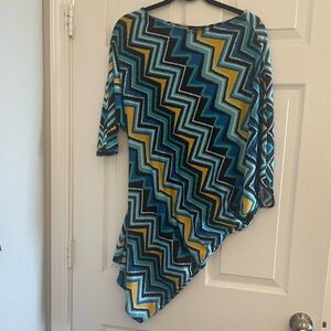 Snap Asymmetrical Chevron Dress in Teal, Navy & Mustard